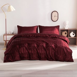 3 Pieces Satin Stripe Duvet Cover Set, Ultra-Soft & Luxury Comforter Cover Set  - NTBAY - 1 of 4