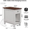Acekool Farmhouse End Table with Charging Station and Storage Drawer, White and Brown Accent Table for Living Room and Bedroom - 2 of 4