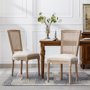 NicBex French Style Solid Wood Dining Chairs Set of 2 with Linen Cushion & Rattan Back,Natural Painting Kitchen Chairs,Living Room Chairs - 1 of 4