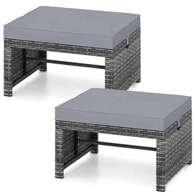 Tangkula 2 Pieces Patio PE Rattan Ottomans with Soft Zippered Cushions for Deck Frame