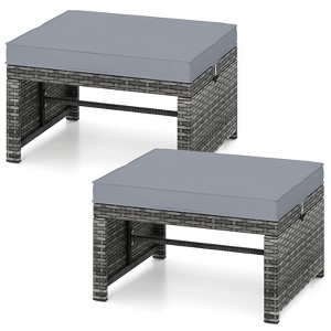 Tangkula 2 Pieces Patio PE Rattan Ottomans with Soft Zippered Cushions for Deck Frame - 1 of 4
