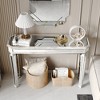 TiramisuBest 48" Vintage Mirror Console Table,Oak & Silver Wood Grain Carved Entryway Sofa Table for Living Room, Elegant Design,Oak+Silver - 3 of 4