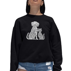 LA Pop Art Women's Word Art Crewneck Sweatshirt - Dogs and Cats - 1 of 4