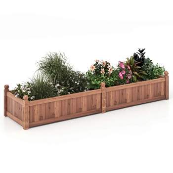 Costway Wooden Raised Garden Bed Outdoor Rectangular Planter Box with Drainage Holes