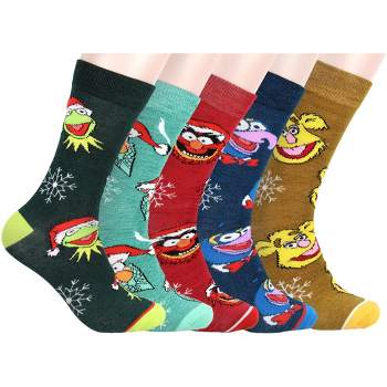 The Muppets Holiday Themed Kermit Animal Gonzo Beaker Fozzie 5 Pack Adult Crew Socks Multicoloured