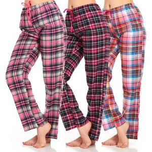 Daresay Women's Flannel Pajama Pants With Pockets- Set of Pajama Pants for Women, Soft, Comfy, Plaid Pants for Lounge & Sleep, Pack Of 3 - 1 of 4