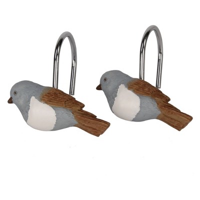 Saturday Knight Ltd "Faithful Birds" High Quality Shower Curtain Hooks Set of 12 - Multicolor