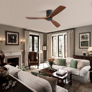 52 Inch Low Profile Ceiling Fan DC 3 Solid Wood Fan Blade Noiseless Reversible Motor Remote Control Without Light - 1 of 4
