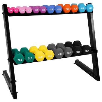 BalanceFrom Fitness X Elite 110 Pound Neoprene Coated Steel Dumbbell Exercise Workout Set with Stand and 10 Pairs of 1 to 10 Pound Weights, Multicolor