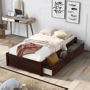 Streamdale Twin Size Platform Storage Bed with 3 Drawers Walnut - 1 of 4