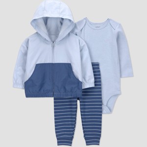 Carter's Just One You® Baby Boys' 3pc Hooded Zip-Up Sweatshirt with Bodysuit and Jogger Pants Set - Blue - 1 of 4