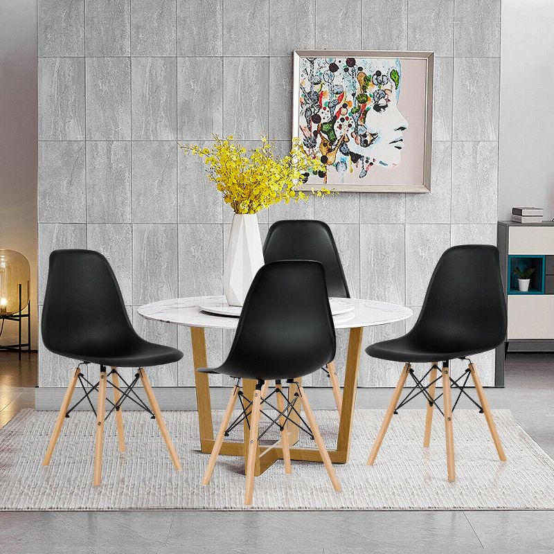Costway Set of 4 Modern Dining Side Chair Armless Home Office w/ Wood Legs White/Black/Blue, 5 of 11