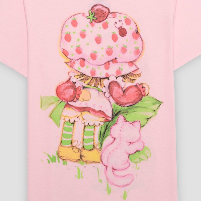 Women's Oversized Print Strawberry Shortcake Short Sleeve Graphic T-Shirt - Pink, 4 of 5