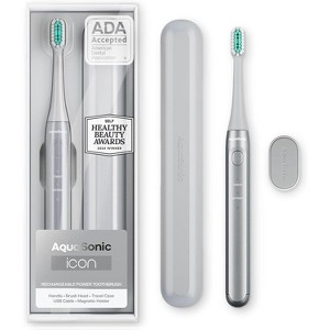 AquaSonic Icon Rechargeable Electric Toothbrush - ADA Accepted, Magnetic Holder, Slim Travel Case, 2 Brushing Modes, Timer - 1 of 4