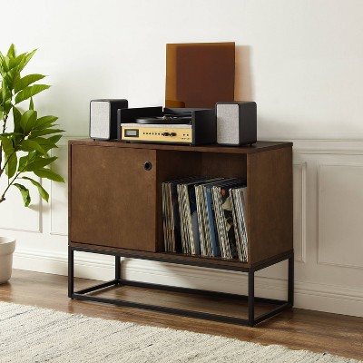 Byron 45'' Brown and Black Modern Vinyl Record Storage Console
