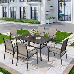 Captiva Designs 7pc Patio Dining Set with Slat-top Rectangle Table & Sling Fixed Chairs - 1 of 4