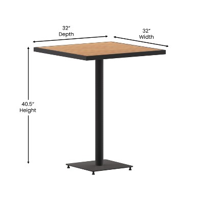 Teak and Black Square Outdoor Bar Height Table