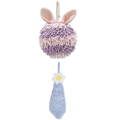 REGALWOVEN 2 Packs Soft Absorbent Flower and Rabbit Shape Decorative Chenille Hand Towel for Bathroom 6" x 15"/7" x 7"
