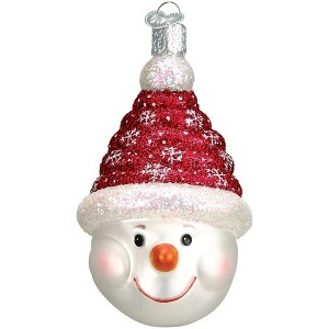 Old World Christmas Glass Blown Ornament, Glistening Candy Coil Snowman - 1 of 2