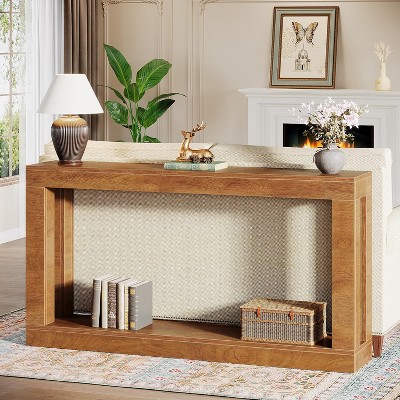 Tribesigns 63-Inch Console Table, 2 Tier Narrow Sofa Table Behind The Couch, Farmhouse Entryway Table with Storage