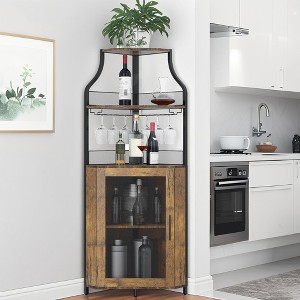 Corner Wine Cabinet, Metal Wine Holder Stand Holds 50+ Bottles & Glassware, Floor Wine Storage for Kitchen Dining Room Office Bar - 1 of 4