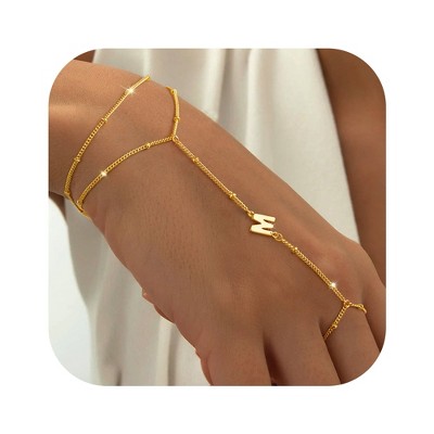 Turandoss 2PCS Initial Hand Chain Bracelet for Women - Dainty 18K Gold Layered Letter Chains, Finger Charm Bracelets Stack, Christmas Gifts for Women