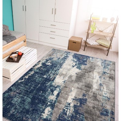 Aurora Breeze Blue Abstract Synthetic 8' x 10' Area Rug