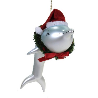 Italian Ornaments 4.0" Dolphin With Santa Hat Christmas Italian  Ornament  -  Tree Ornaments