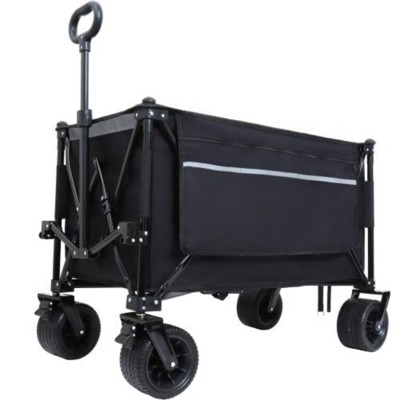 FURNIinspire Outdoor Serving Carts Foldable Garden Cart with Heavy-Duty Wheels 480lbs Load Capacity Portable for Camping, Black, 37.4"*23.03"*38.98"