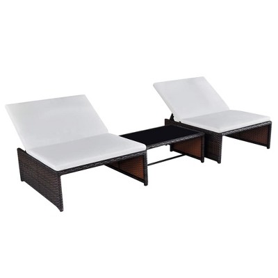 vidaXL Reclining Garden Chair Set of 3 Brown PE Rattan Adjustable