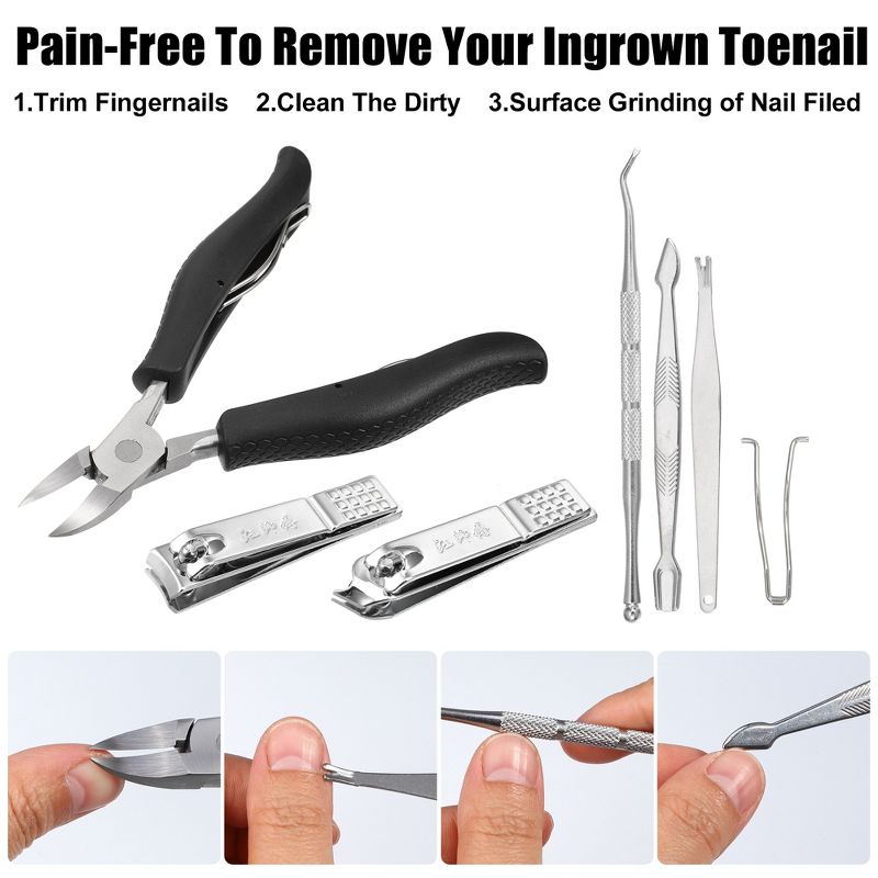 Unique Bargains Toenail Clippers Stainless Steel Nail Clippers Kit Pack of 9 Pcs, 5 of 7