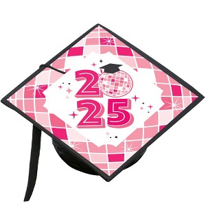 Big Dot of Happiness Pink Disco Ball - 2025 Graduation Cap Decorations Kit - Grad Cap Cover - 1 of 4