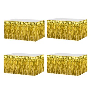 Unique Bargains Wedding Birthday Metallic Foil Fringe Table Skirts for Rectangle Tables - 1 of 4