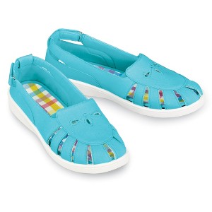 Collections Etc Adjustable Canvas Plaid Padded Insoles Sandals - 1 of 4