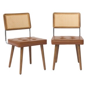 TackView Rattan Dining Chairs Set of 2, Kitchen Chairs with Wooden Legs, Velvet Upholstered Armless Dining Room Seat for Kitchen, Restaurant - 1 of 4