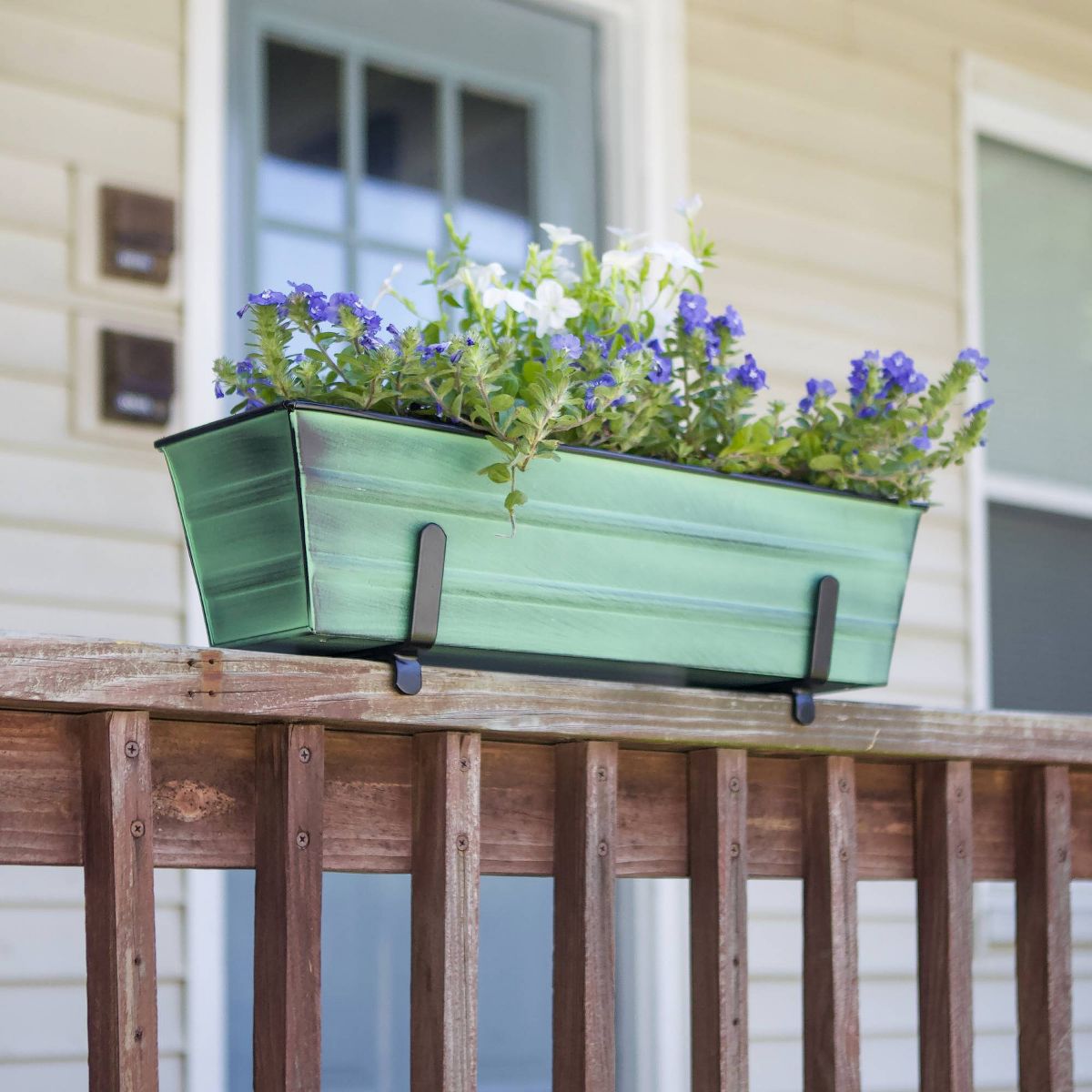 ACHLA Designs Small Patina Finish Rectangular Galvanized Steel Outdoor Planter Box with Mounting Bracket Green - thumbnail 3