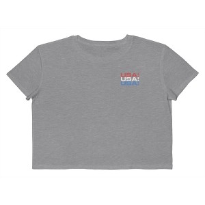 Rerun Island Women's Usa Usa Lc Red And Blue  Americana 4Th Of July Short Sleeve Graphic Cotton Cropped Loose T-shirt - Athletic Heather M - 1 of 4
