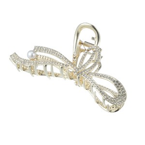 Unique Bargains Women's Rhinestone Bow Tie Hair Clips and Pins Gold Tone 1 Pc - 1 of 4