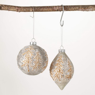 5.75"H and 4"H Sullivans Frosted Gold Pine Ornament - Set of 2  Gold Christmas Ornaments
