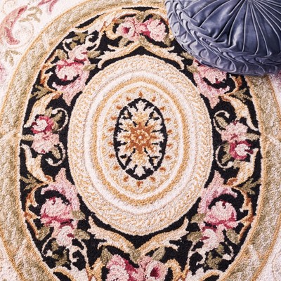 Ivory and Black Hand-Knotted Wool Area Rug
