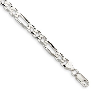 Black Bow Jewelry 6.5mm Rhodium Plated Sterling Silver Solid Figaro Chain Bracelet, 8 In - 1 of 3