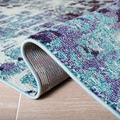 Turquoise and Navy Abstract Distressed Area Rug, 2'2" x 4'