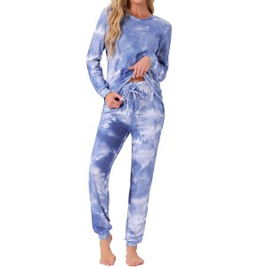 cheibear Women's Star Long Sleeve Printed Lounge Set Sweatshirt Jogger Pants 2 Pcs Pajama Sets - 1 of 4