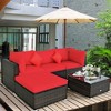 Tangkula 5PCS Rattan Sectional Sofa Set Patio Furniture Set w/ Red Cushion Pillow - 4 of 4