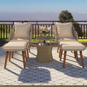 Whisen 5-Piece Outdoor Furniture Bistro Sets, Patio Conversation Set With Wicker Cool Bar Table and Ottomans - 1 of 4