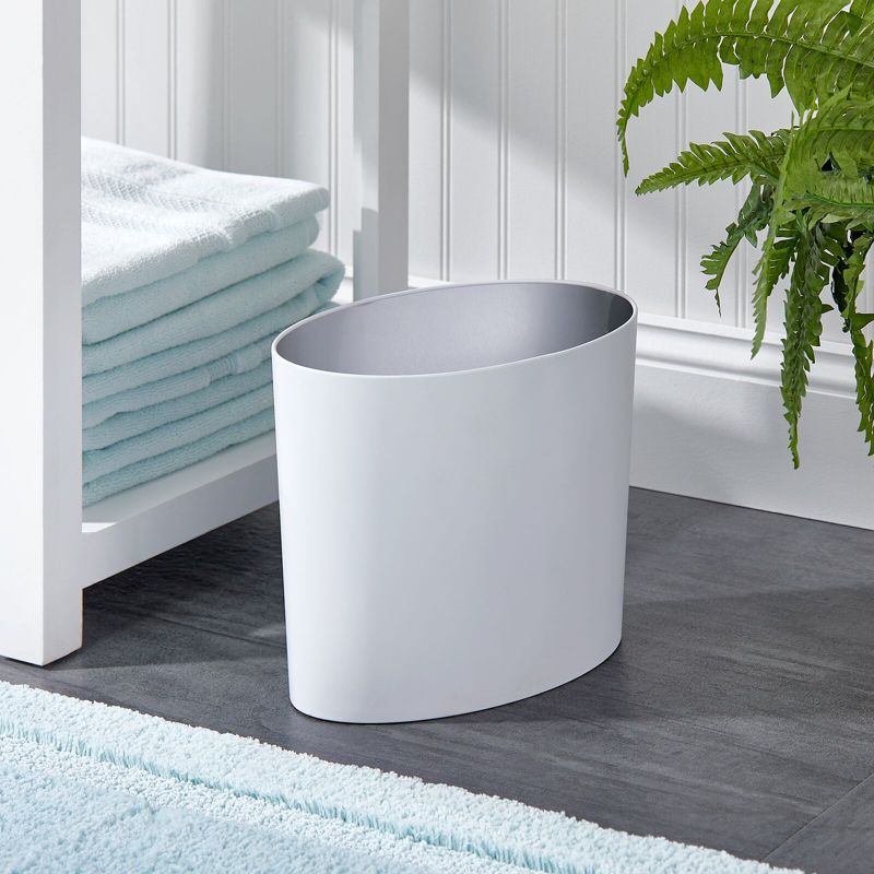 mDesign Metal Oval Small 1.8 Gallon Trash Can for Bathroom - White, 2 of 4