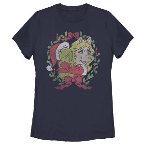 Women's The Muppets Christmas Kermit and Piggy Hug T-Shirt - 1 of 4