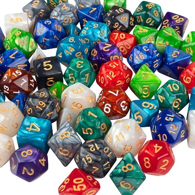 Monster Gaming 100 count Bulk Dice Value Pack-10 Different Marbled Colors - Assorted Polyhedral Die, Compatible w Board Games - D4 D6 D8 D10 D12 D20