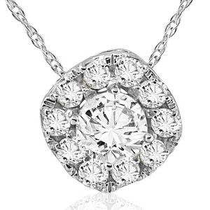 Pompeii3 5/8ct Cushion Halo Round Diamond Pendant 14K White Gold - 1 of 4