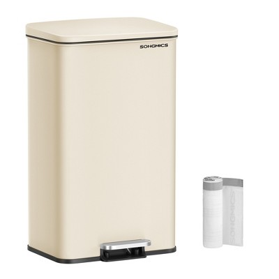 SONGMICS Kitchen Trash Can, 10.5 Gallon Garbage Can, Large Step Trash Bin with Lid, Stainless Steel, Soft Close, 15 Trash Bags Included